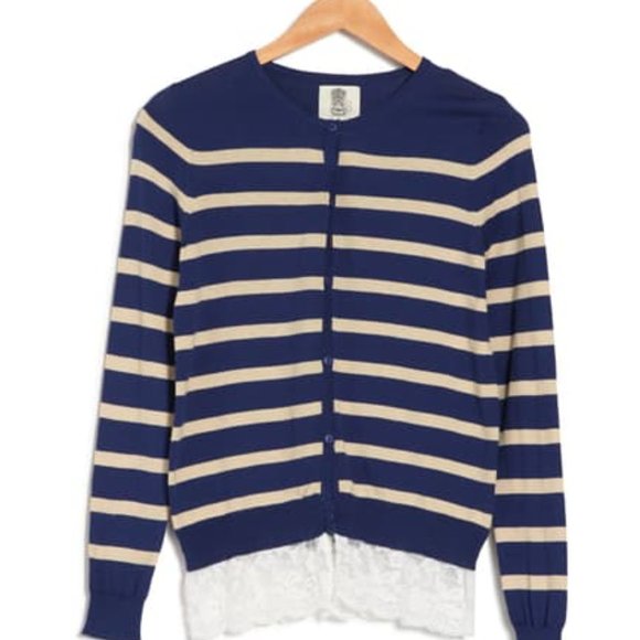 LOVE LILI Sweater Cardigan Blue Stripes Small - Picture 3 of 5